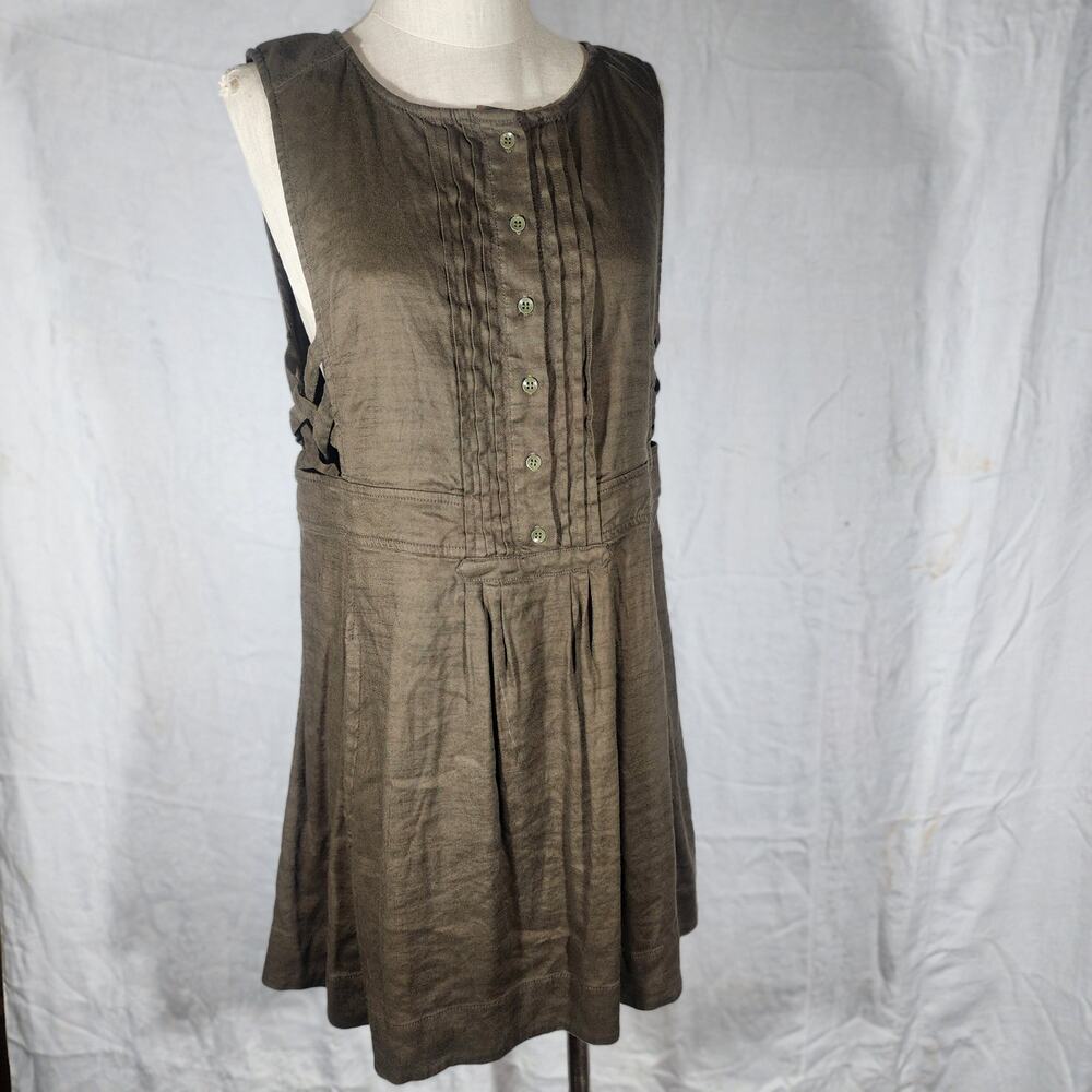 FREE PEOPLE sz M Moonshine Mini Brown Olive Green Linen Blend Hippie Boho Romper